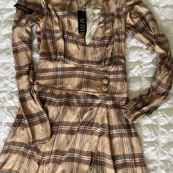 RARE AFRM plaid with hearts open slit midi dress - Picture 6 of 9